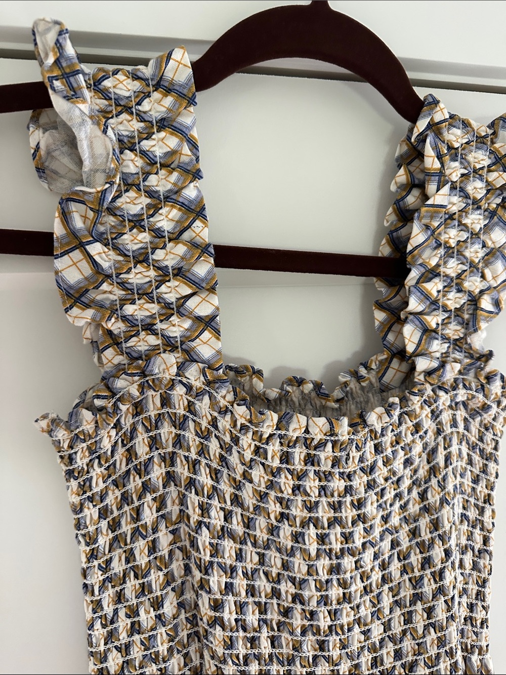 Smocked Plaid Maxi Dress in Blue and Brown - Picture 2 of 3